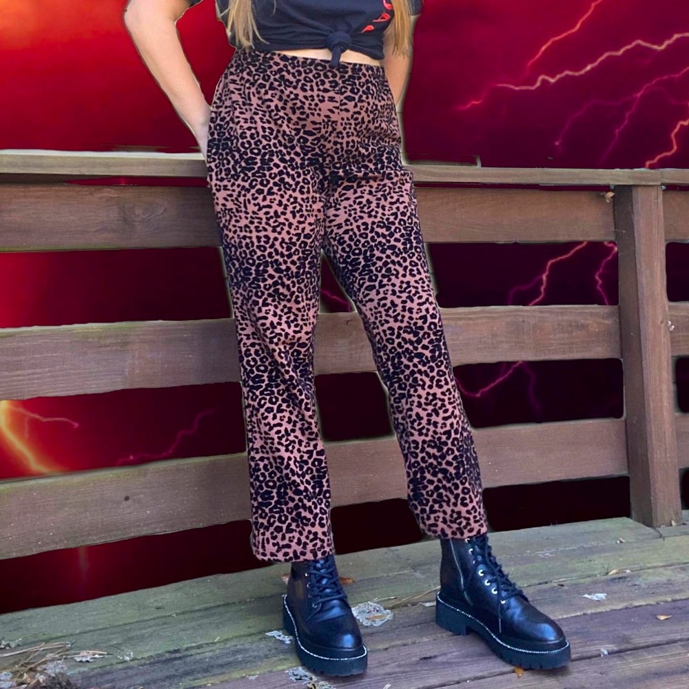 Women With Control Leopard Flocked Ponte Knit Slim Leg Pants